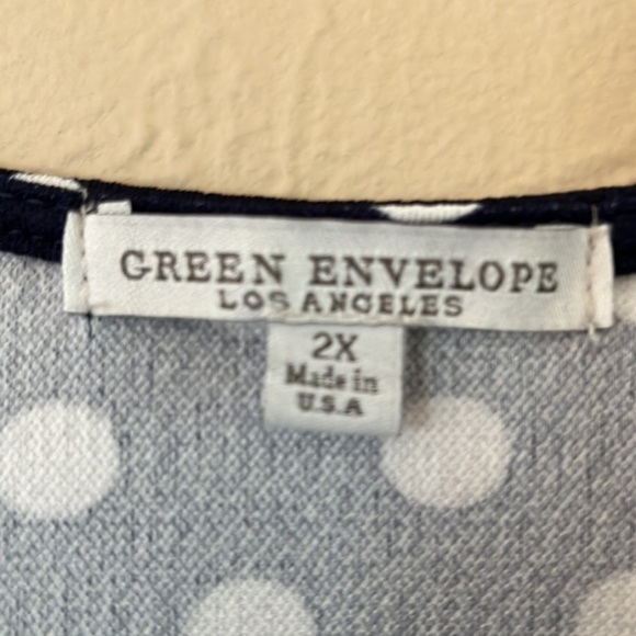 Green Envelope Los Angeles dress size 2X navy white polka dot flutter sleeve - Picture 6 of 13